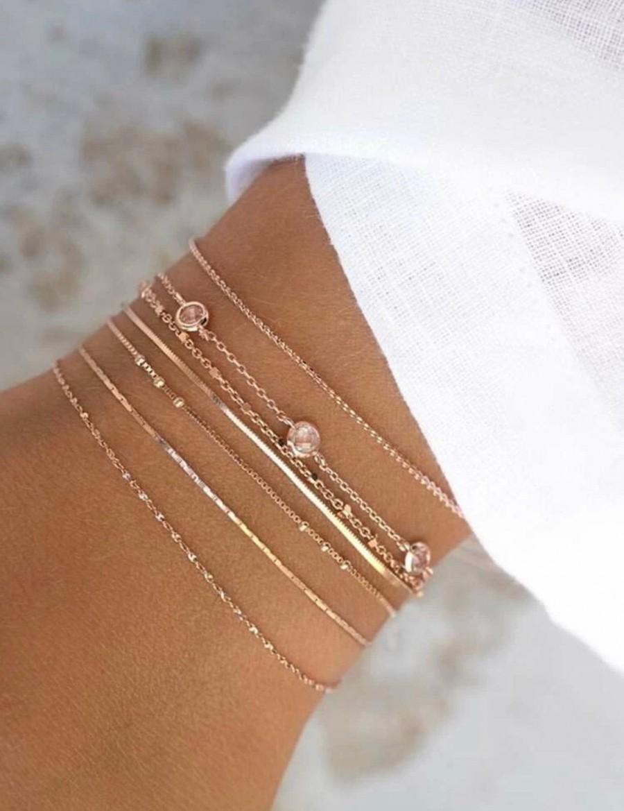 Wedding - 7 Piece Dainty Gold Bracelet Set, Simple Everyday Bracelets, Delicate Gold Bracelets, Jewelry Gift Idea, Jewelry Gift She Will Love