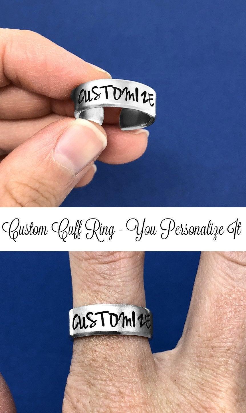 زفاف - Custom Ring Hand Stamped Ring Cuff Ring Personalized Gift Custom Gift Bridesmaid Gift Birthday Gift For Her Christmas Gift Stocking Stuffer