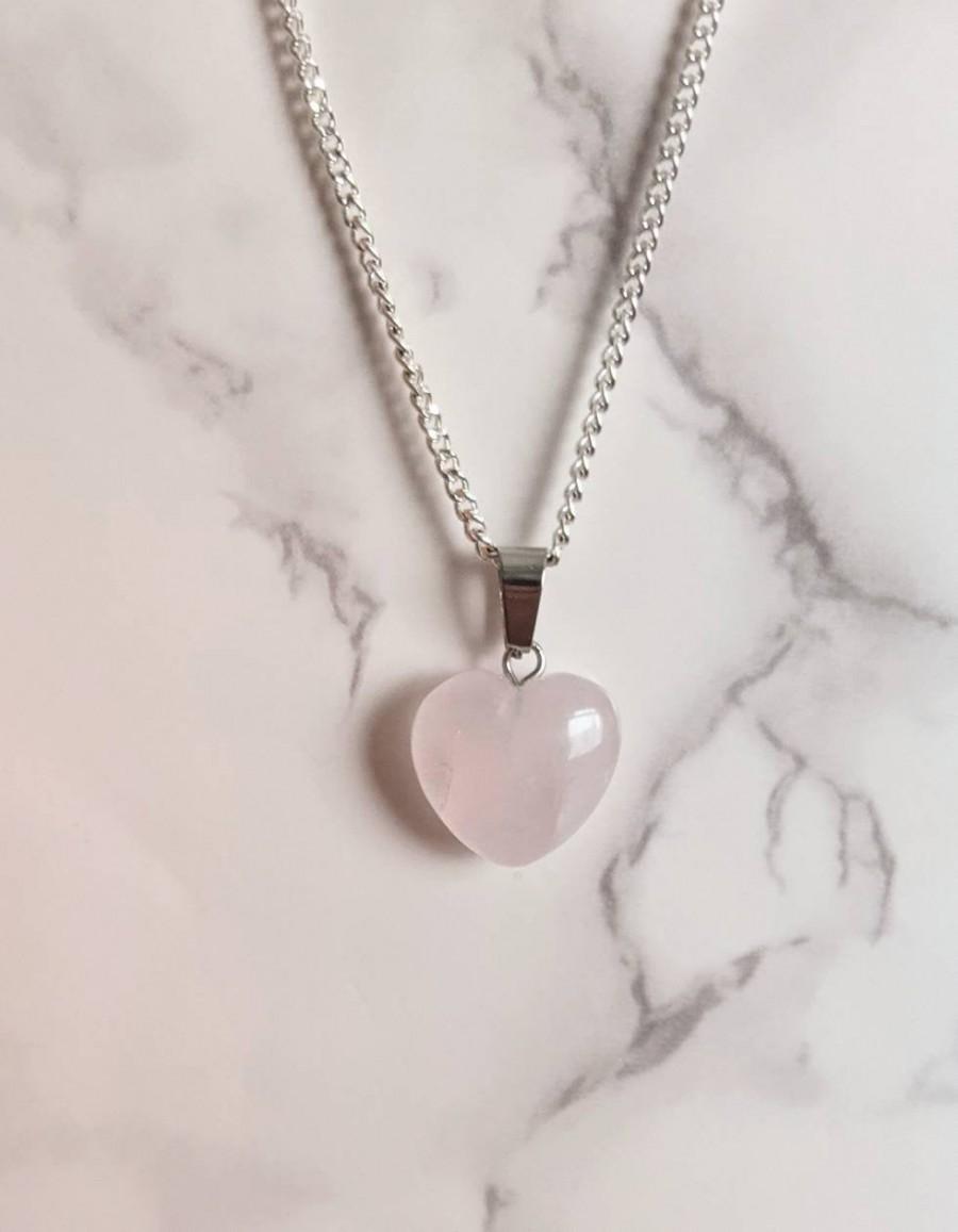 Mariage - Rose Quartz Heart Silver 925 Pendant Necklace Rose Quartz Crystal Gemstone Necklaces Gift Boho Mother's Day