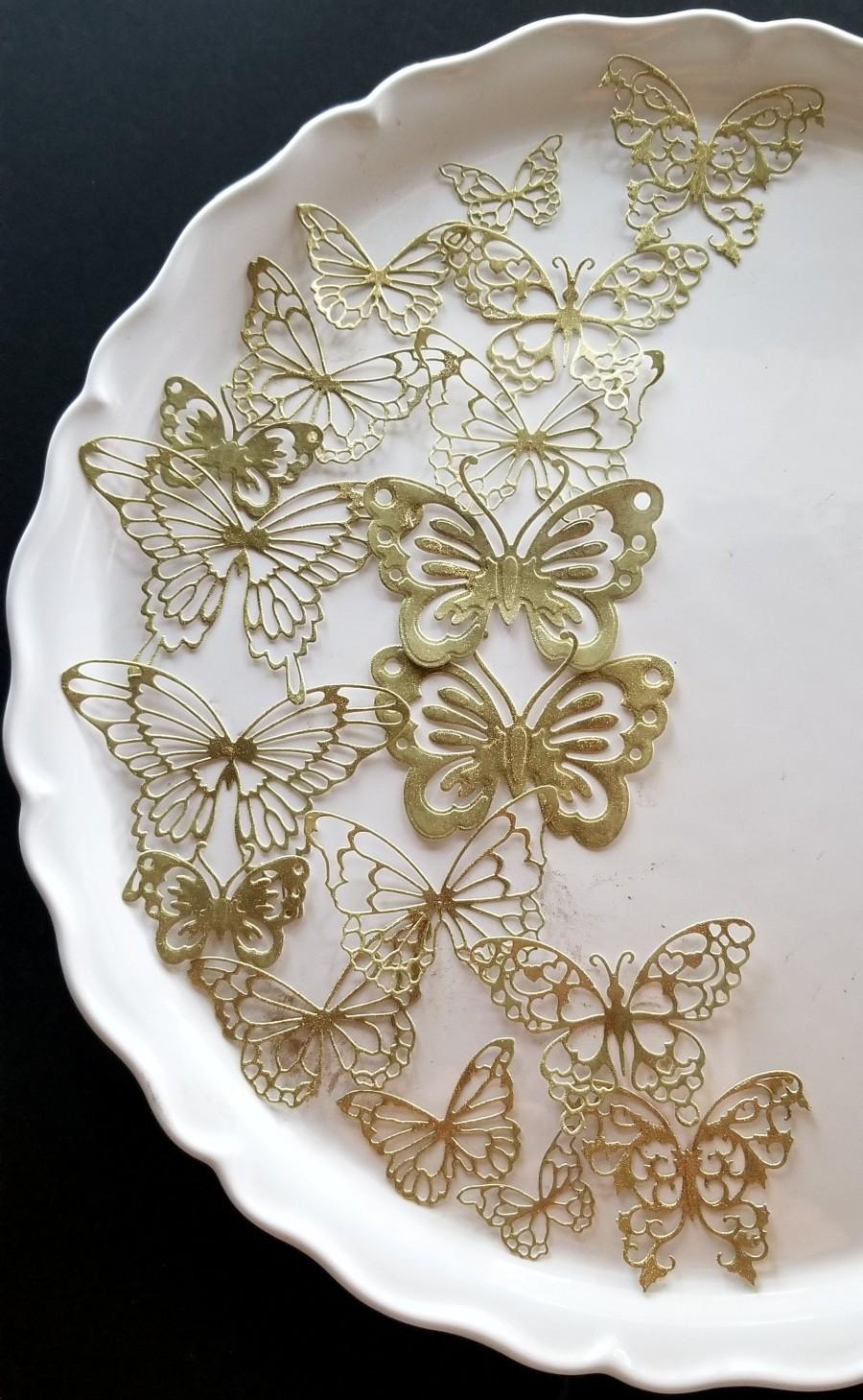 Mariage - Shimmering Gold Edible Butterflies Cakes Toppers; Set of 18 or set of 9