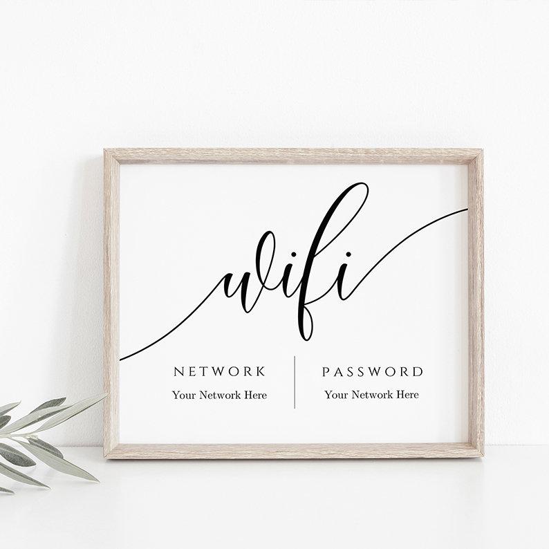 Hochzeit - WiFi Password Sign, Editable WiFi Sign Template, WiFi Password Printable, 4x6, 5x7, 8x10, Instant download, Templett, FPC