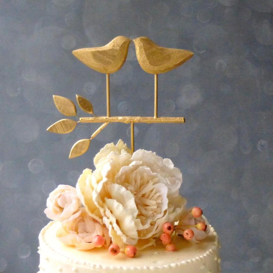 Wedding - Gold Cake Topper, Love Bird Cake Topper, Gold Wedding Decor/ Cake Topper, Wedding Topper Gold
