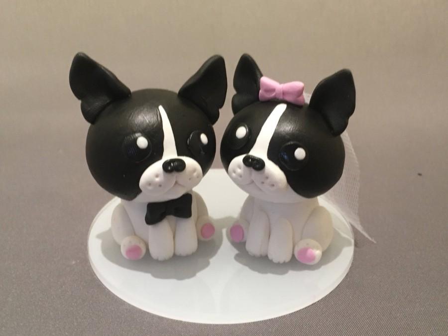 Mariage - Boston Terriers Wedding Cake Topper-Dog Cake Topper-Pet Cake Topper Cake Figurine-Bride and Groom-Wedding Anniversary Decor-Cake Decoration