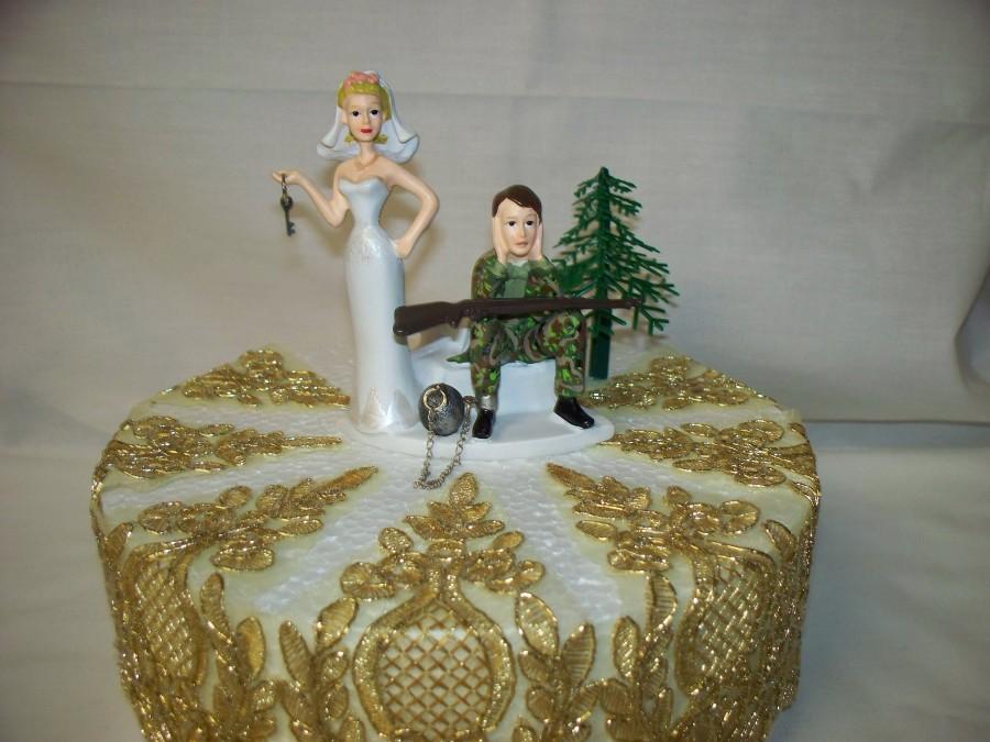 Hochzeit - Wedding Reception Ceremony Ball and Chain Camo Deer Hunter Hunting Cake Topper