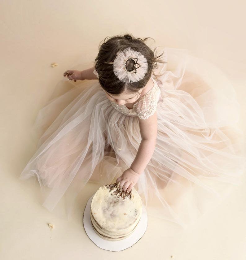 Mariage - IVORY over BLUSH Flower Girl Dress Dresses Girls 1st Birthday Outfit Tulle Tutu Baby Infant Toddler Photoshoot Baby Shower Gown Newborn