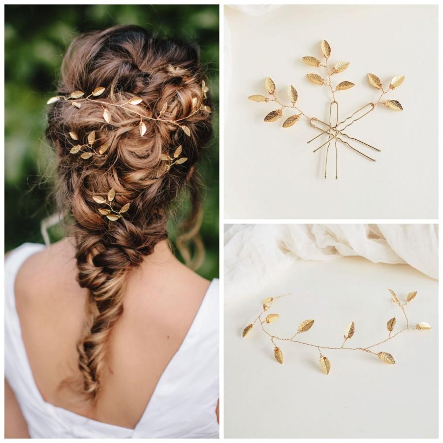 زفاف - Gold Boho Wedding Hair Accessories, Bridal Hair Piece, Gold Leaf Vine, Wedding Hair Accessories, Bridesmaid Hair Pin, Leaf Hair Pins