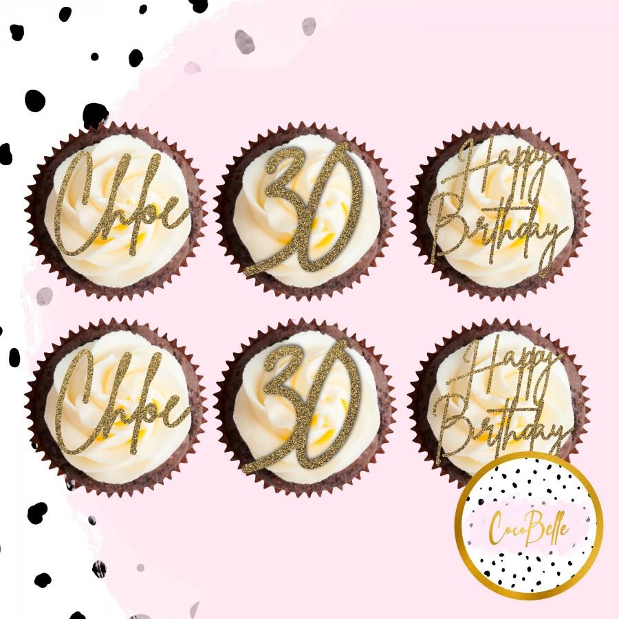 Wedding - Personalised cupcake toppers delicate charm glitter decor party cake decorating ideas birthday rose gold silver glitter script custom 18 21