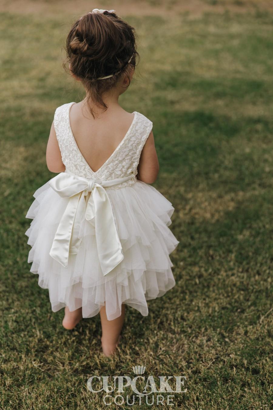 Hochzeit - ivory flower girl dress, white flower girl dress, blush flower girl dress