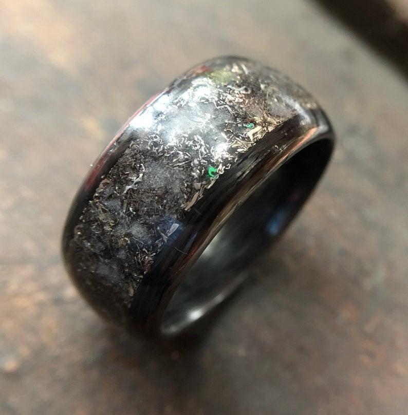 زفاف - Meteorite Glow Ring, Mens Wedding Band, Unique Ring, Carbon Fiber Ring,  Boyfriend Gift, Groomsman Gift Ring, Galaxy Space Black Custom Ring