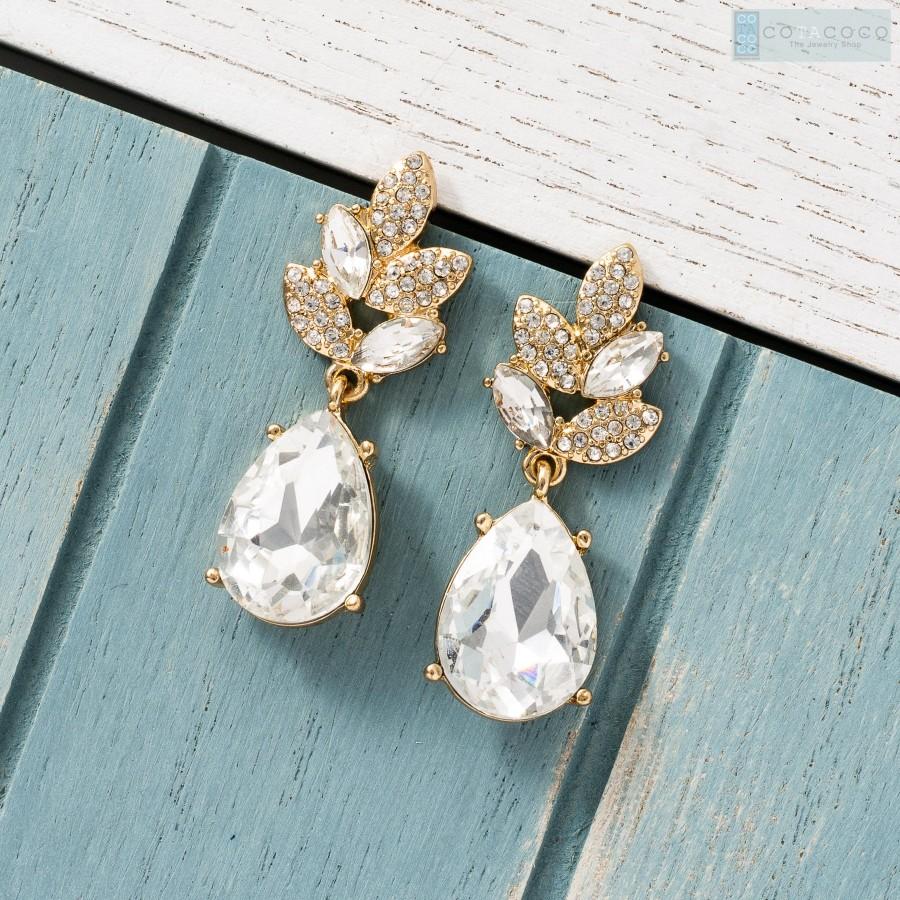 Mariage - Silver crystal earrings, Bridesmaid Earrings, Leaf and teardrop earrings, Statement earring, Bridal earrings, Geometric earrings, Wedding