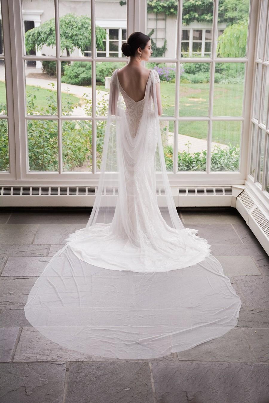 زفاف - silk bridal cape, silk wedding cape, french silk cape, long silk cape, silk bridal coverup, silk cape veil, silk draped veil - FLORENCE