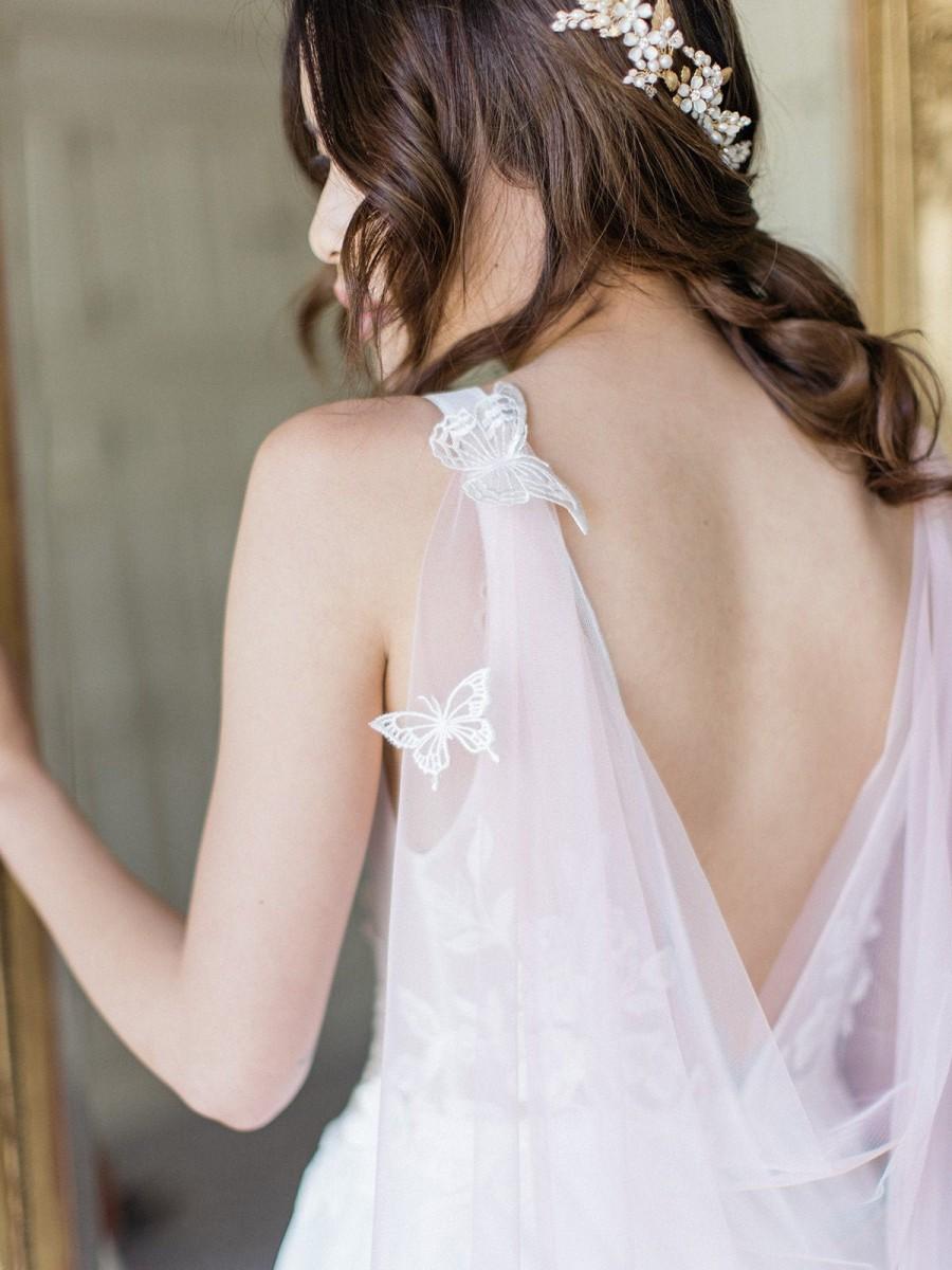 Mariage - pink wedding cape, butterfly bridal cape, fairy wedding cape - JOIE