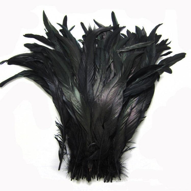Mariage - 100 pcs black Coque rooster tail feathers loose for feather costume decor