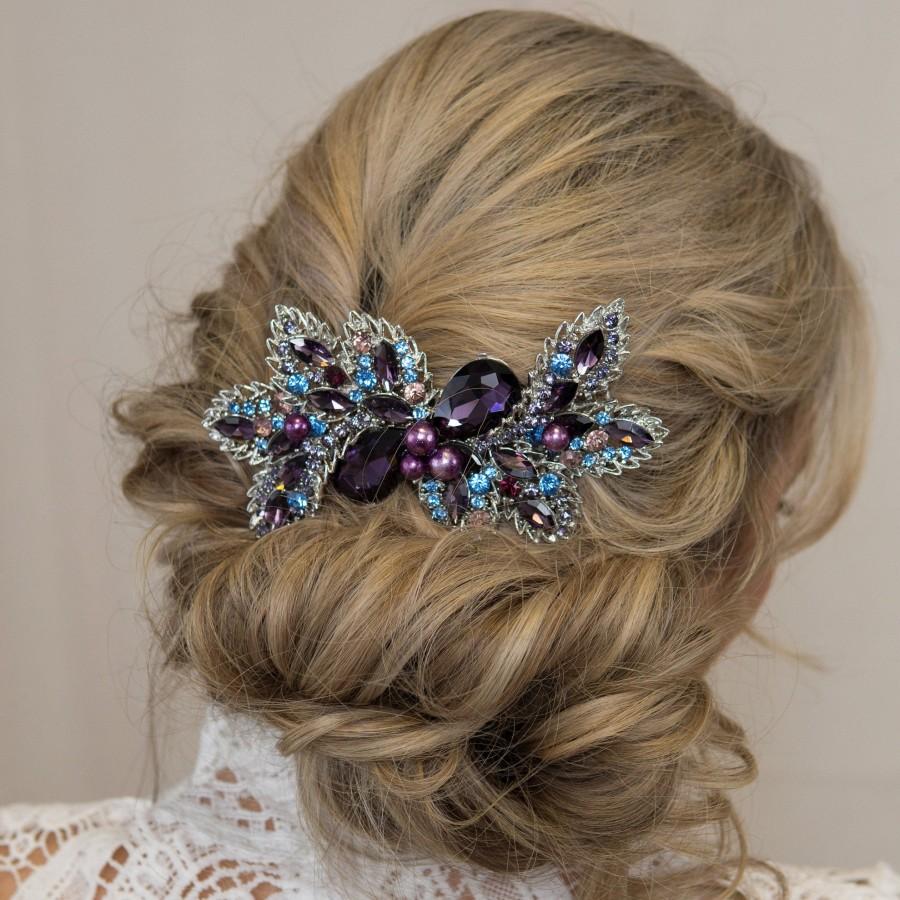 زفاف - Blue Purple Swarovski Crystal Bridal Hair Comb Amethyst Wedding Accessories Something Blue Hair Comb Art Deco Hairpiece Bridesmaid Hair Comb