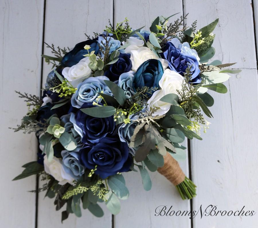 زفاف - Wedding bouquet, Navy, Dusty Blue  and  Ivory Bridal bouquet, Wedding Flowers, Boho Wedding, Corsage, bridal Flower Package