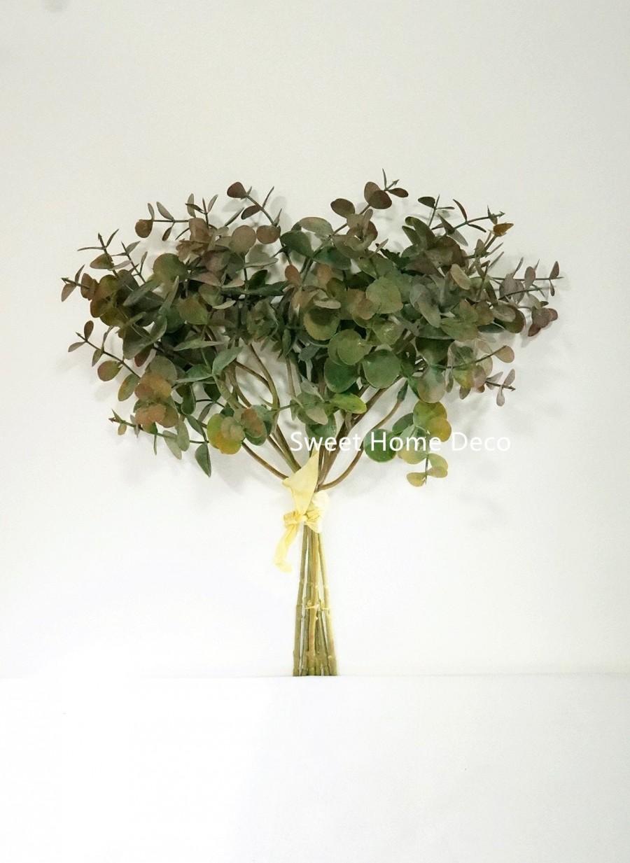 زفاف - JennysFlowerShop 14'' Faux Eucalyptus Greenery Bunch, Fake Eucalyptus, Artificial Eucalyptus, Floral Design, Autumn Green Set of 2