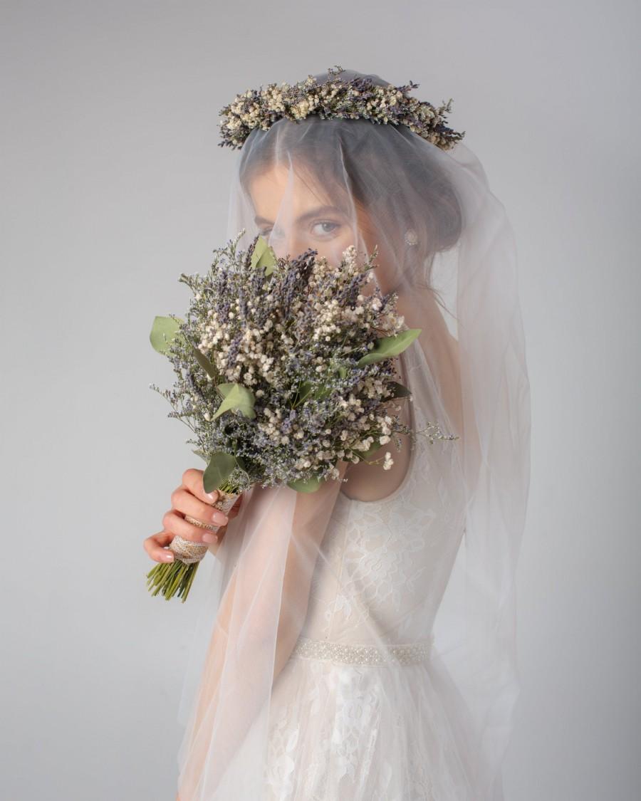 زفاف - Lavender Bouquet Wedding / Babies breath bouquet with eucalyptus leaves / Dry lavender Bridesmaid bouquet / Lavender bundles Rustic bouquet