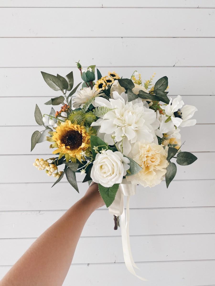زفاف - Wedding bouquet, Bridal Bouquet, Sunflower Bouquet, Silk flower Bouquet