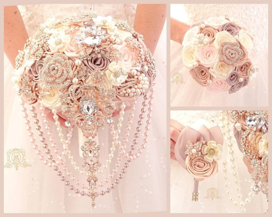 Wedding - Cascading blush pink brooch bouquet