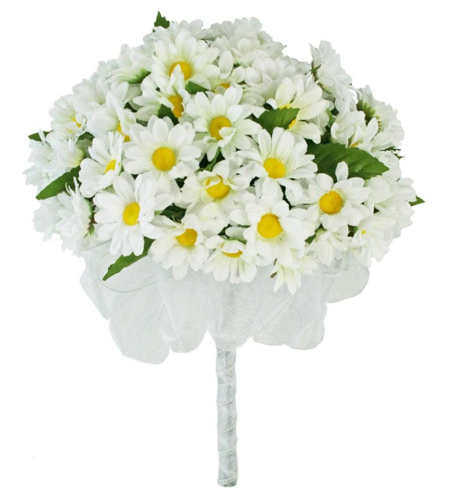Hochzeit - Daisy Silk Hand Tie - Bridal Wedding Bouquet- Large