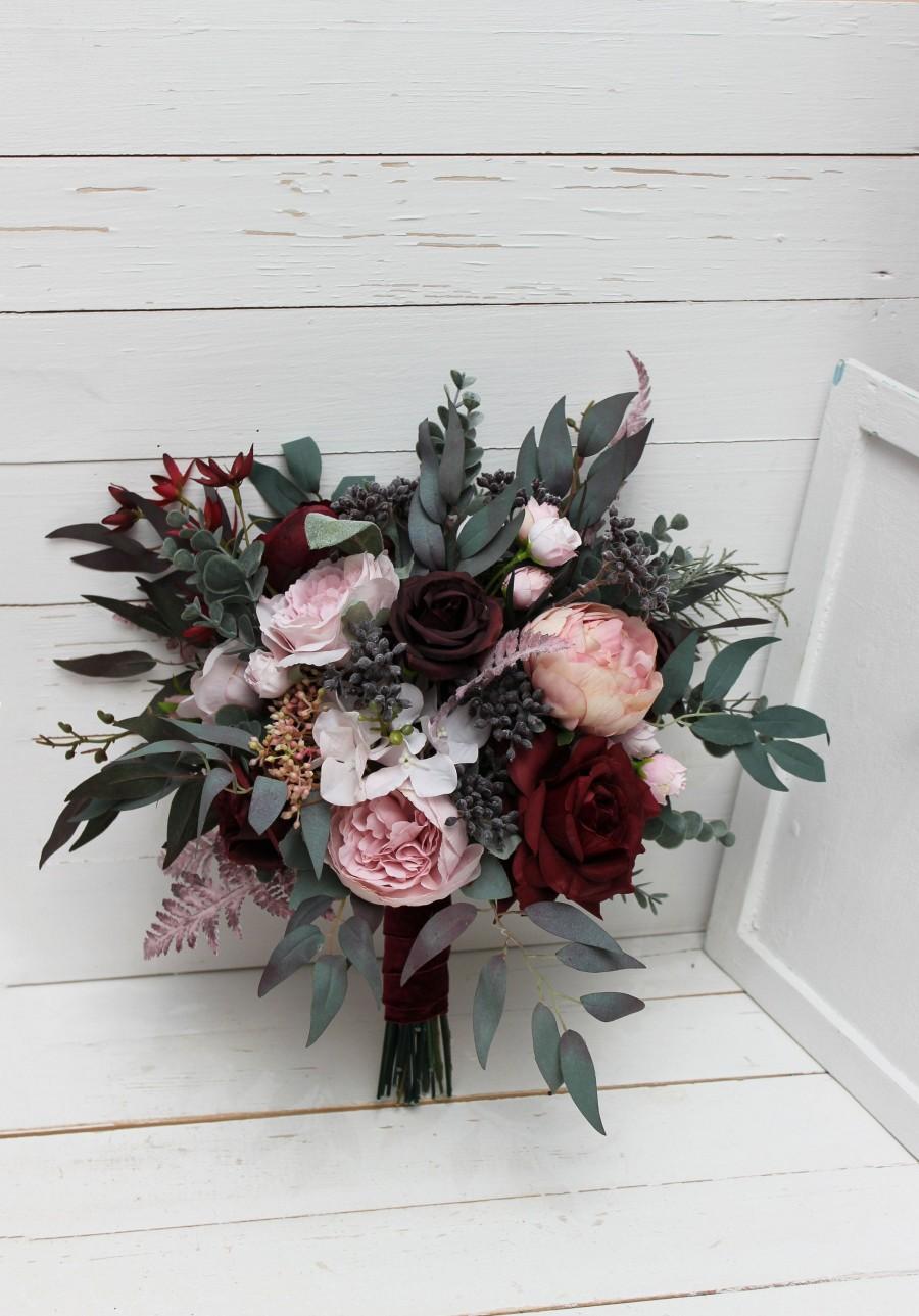 Mariage - Burgundy wedding - Pink peonies Red roses bouquet Bridesmaid flowers Bridal flowers Fall wedding bouquet