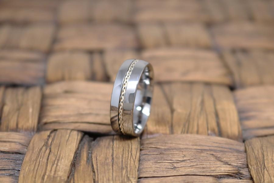 Mariage - Tungsten Wedding Band Silver, Sterling Silver Braid, Tungsten Ring, Mens Wedding Band, Anniversary Ring, Tungsten Carbide, Men's Ring,Unique