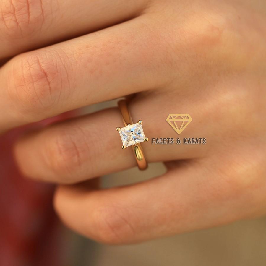 زفاف - Radiant Cut Engagement Ring, Solitaire Ring, Promise Ring For Her, Women Wedding Ring, 14K Solid Gold Ring Simulated Diamond Knife Edge Ring