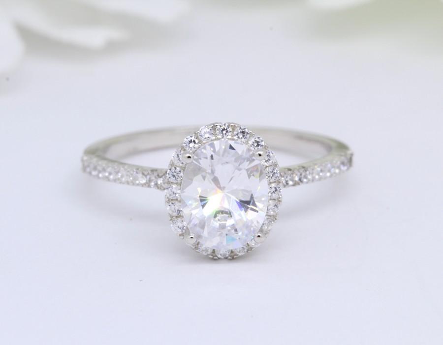 زفاف - Vintage Art Deco Halo Oval 1.50 Carat Vintage Wedding Engagement Solid 925 Sterling Silver Art Deco Bridal Ring Round Diamond CZ Accent
