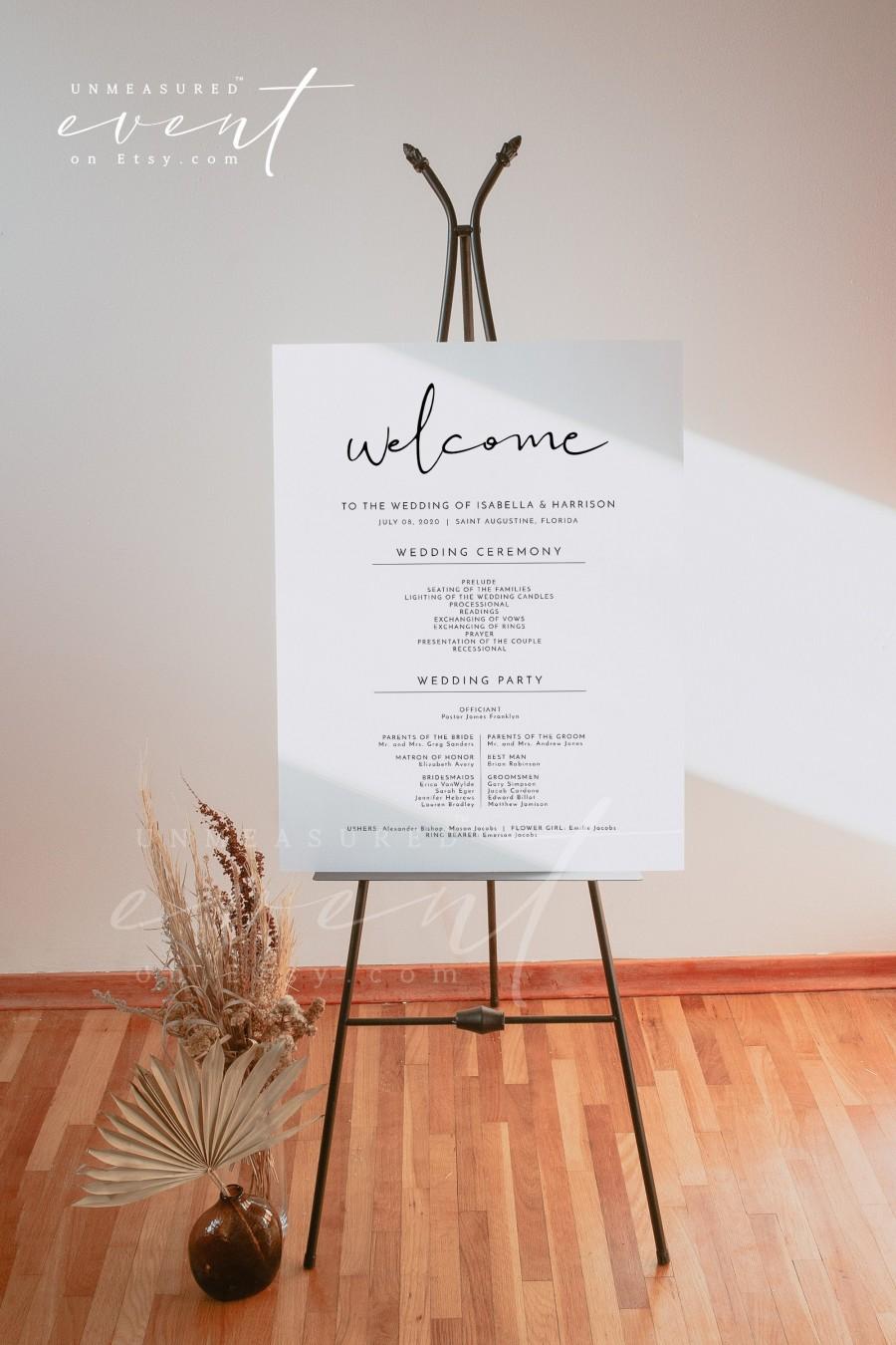 Hochzeit - ADELLA Wedding Program Sign Template, Printable Wedding Program Poster, Modern Minimalist Wedding Bridal Party Sign, Order of Service DIY
