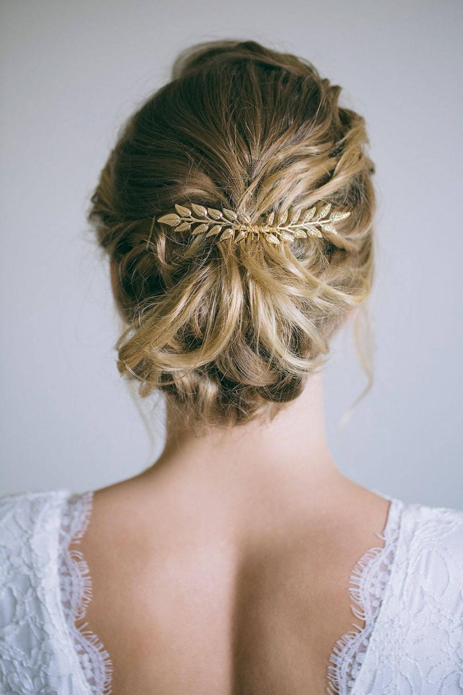 Wedding - Bridal Hair Comb, Gold Leaf Hair Comb, Gold Hair Comb, Gold Hair Vine, Bride Hair Accessories, Leaf hair vine