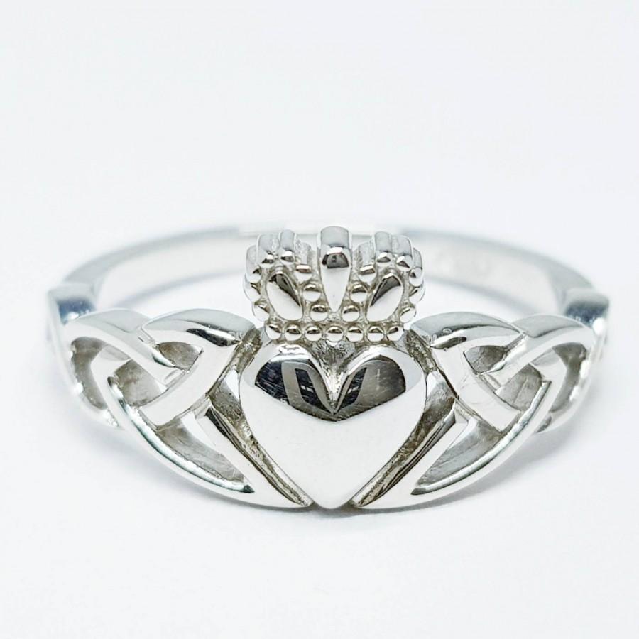 زفاف - Sterling Silver Claddagh ring, Celtic Knot Claddagh Ring