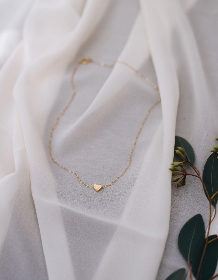 زفاف - Dainty Heart Necklace - 14K gold filled necklace with Little Heart 14K gold plated - love necklace - minimalist