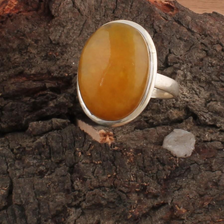 Wedding - Natural Yellow Jade AAA+Quality Boho Silver Ring,925-Sterling Silver Ring,Cabochon Stone Ring,Yellow Stone Ring For Women,Middle Finger Ring