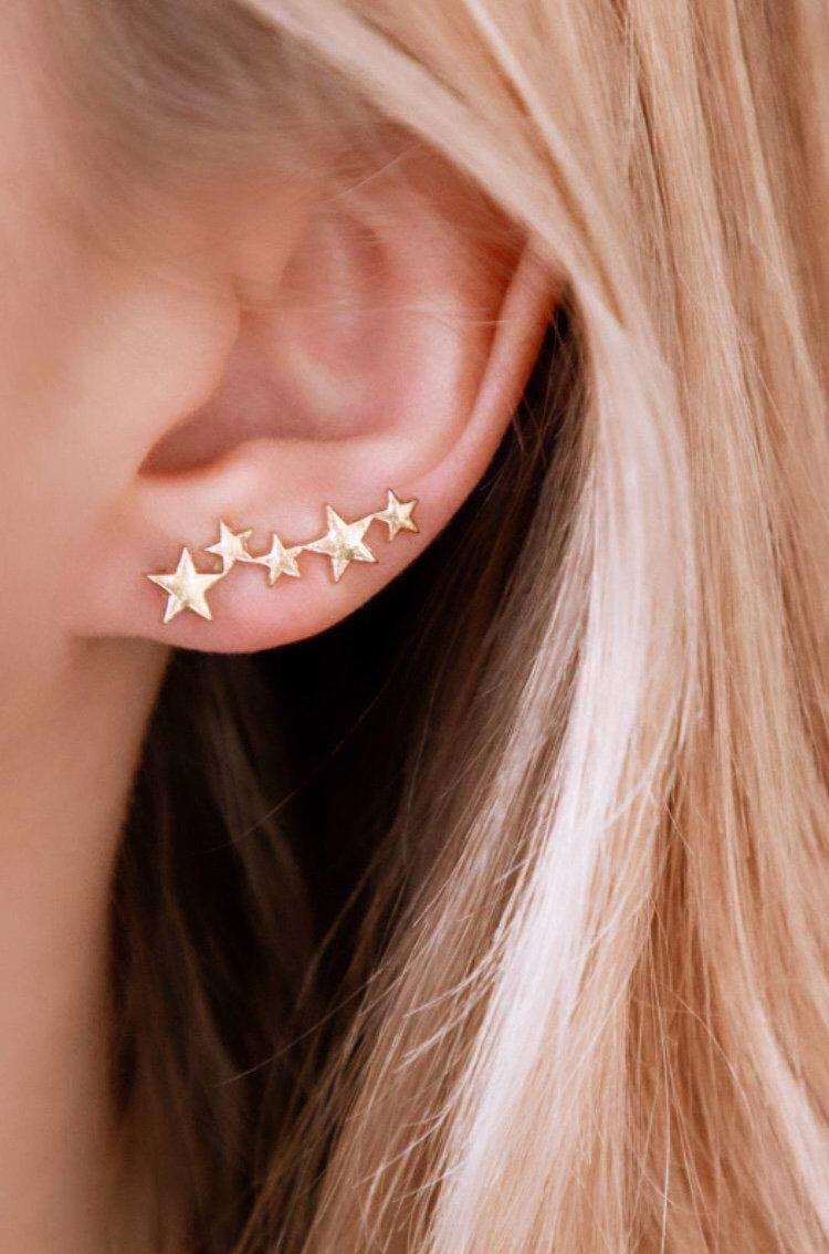 Wedding - Star climber earrings, star ear climber, star crawler earrings, celestial earrings
