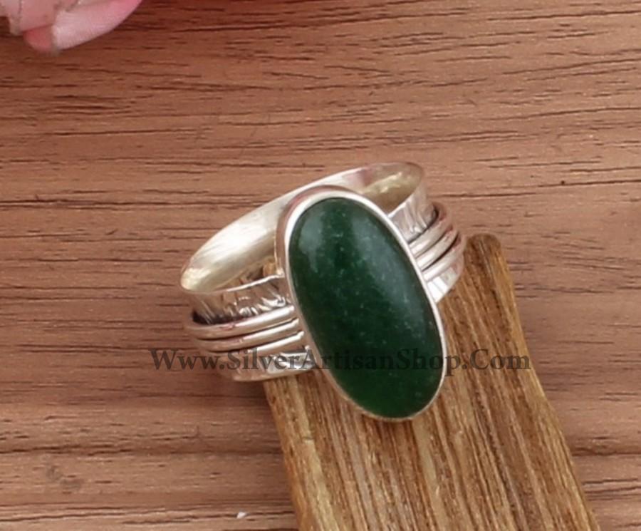 Wedding - Green Jade Carved Band Spinner Ring  - 925 Sterling Silver Oval Gemstone Spinner - Thumb Ring - Jewelry For Women - Hand Carved Spinner Ring