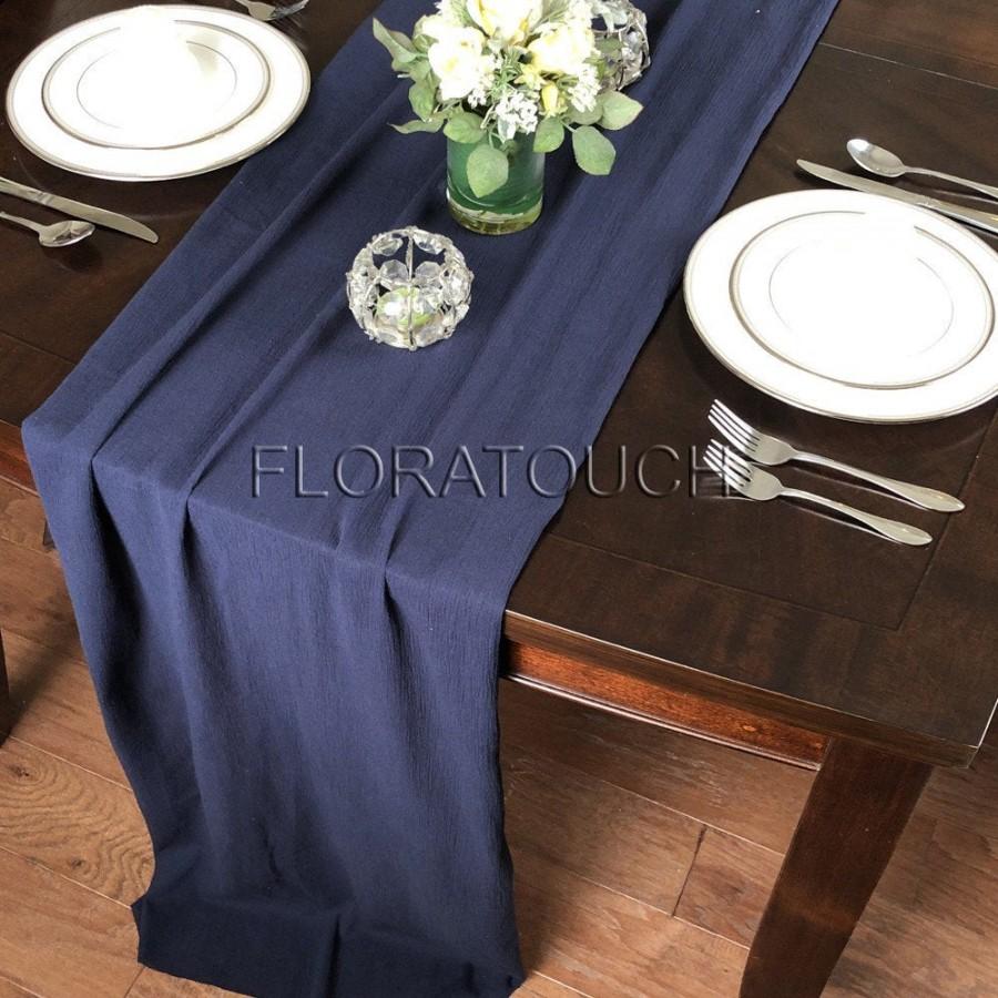 Mariage - Rustic Wedding Table Runner Navy Blue Gauze Table Runner Boho Wedding Centerpiece