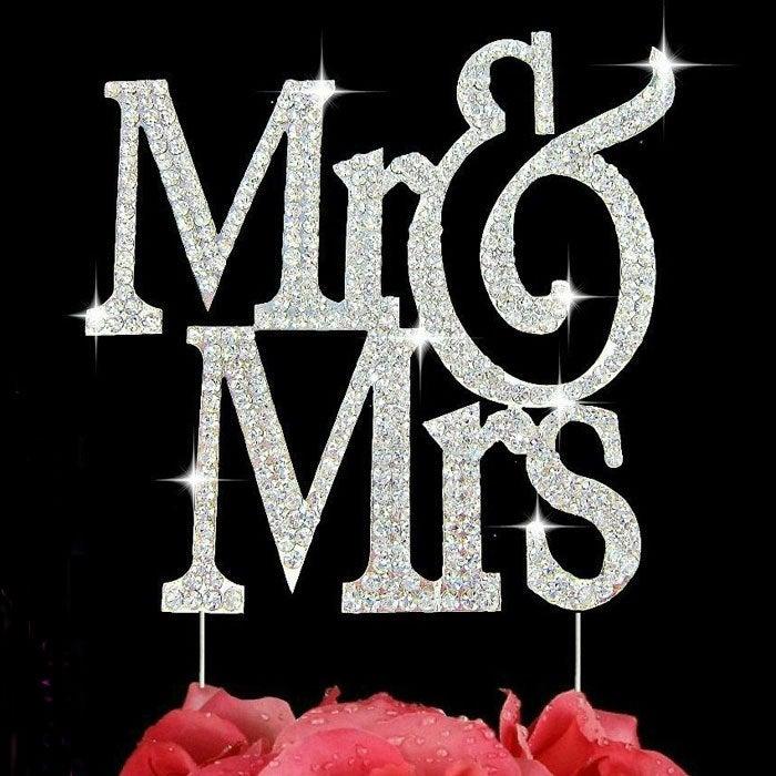 Wedding - Sparkling Mr & Mrs Monogram Silhouette Crystal Wedding Cake Toppers Bling Cake Topper