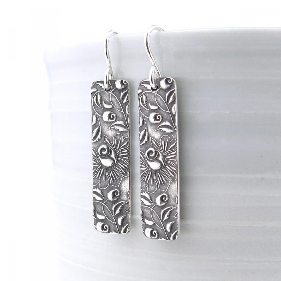 Wedding - Bohemian Earrings Dangle Silver Earrings Bar Earrings Modern Jewelry Boho Jewelry Gift for Women Silver Jewelry - Bar