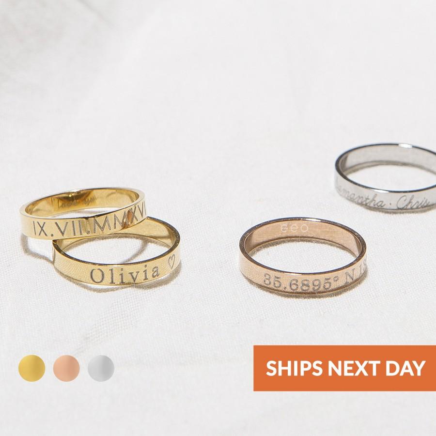 زفاف - Geopersonalized Stackable Ring Stacking Engraved Ring Personalized Ring Gold Ring for Women Gifts for Her Initial Rings Custom Step Mom Gift