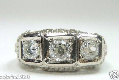 زفاف - Antique Art Deco Diamond Filigree White Gold Engagement Ring 