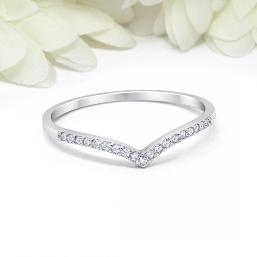 Wedding - 2mm Half Eternity Chevron Midi Ring Round Simulated Diamond Ring 925 Sterling Silver V Ring