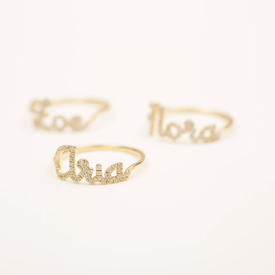 زفاف - Custom Pave Stone Name Ring - Dainty Gold Pave Stone Word - Personalized Pave Stone Name Ring - Personalized Pave Stone Jewelry  #ND03F63