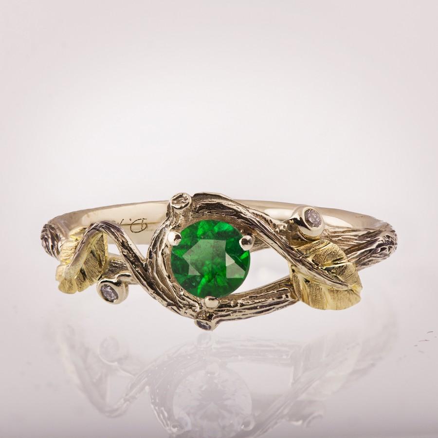 Mariage - Twig and Leaf Engagement Ring, Twig Engagement Ring, Emerald Twig Ring, Emerald Ring, Emerald Leaves Ring, Twig Ring, Engagement Ring, 31