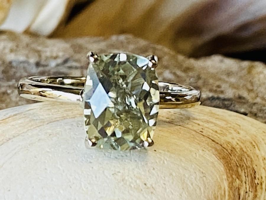 Wedding - Prasiolite Ring, Green Amethyst Ring, Prasiolite Solitaire Ring, Elongated Cushion Cut Prasiolite Ring, Unique Engagement Ring
