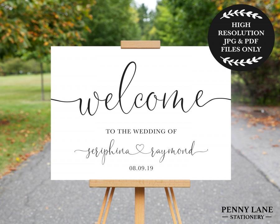 Hochzeit - Heart, Swashes, Wedding Welcome Sign, Welcome Poster, Wedding Print, Printable, Entrance, Cursive, Modern, Engagement,Custom,Decorations,SR1