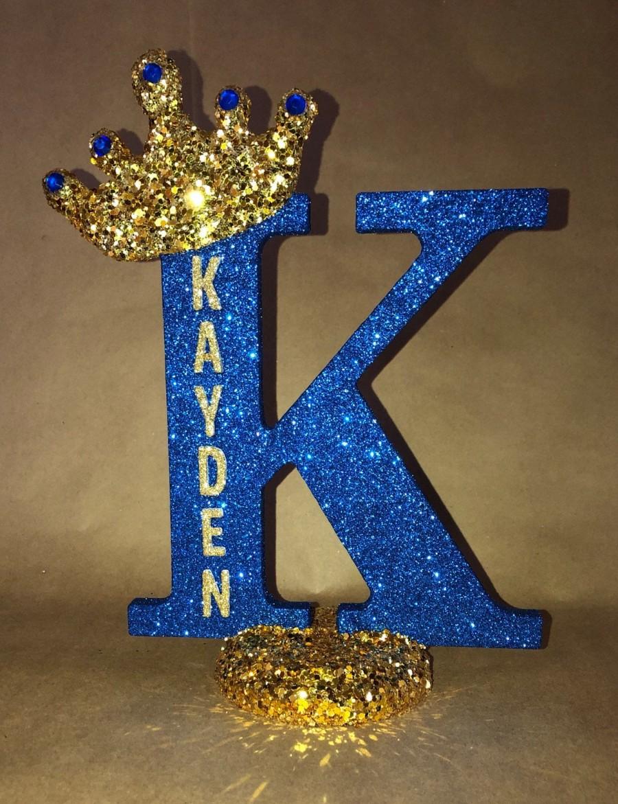 Hochzeit - Sparkle letters with crown.  Royal themed decoration for party decorations, photo props, baby showers, table numbers, princess and prince