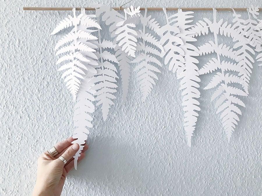 Wedding - Fern paper leaf garland, frond, fern decor, paper leaf, party decor, home decor, cut out, 15 leaves package