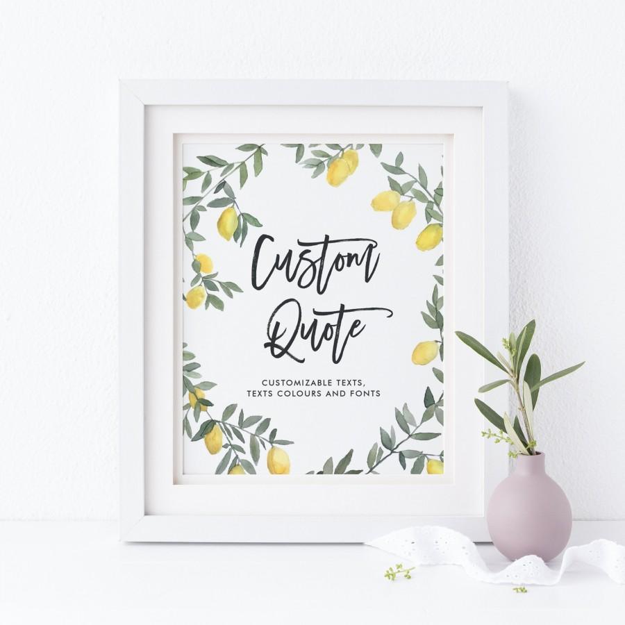 Wedding - Editable Custom Quote Print Sign Template - Printable Boho Watercolor Lemon Wreath Poster - Lemon Custom Quote - Instant Download BLW1