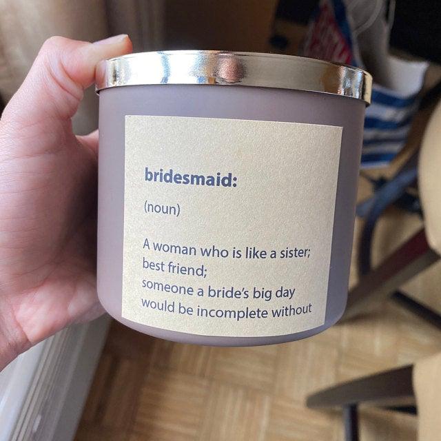 Hochzeit - Bridesmaid proposal candle label - ONLY LABELS 2.5" x 2.5"