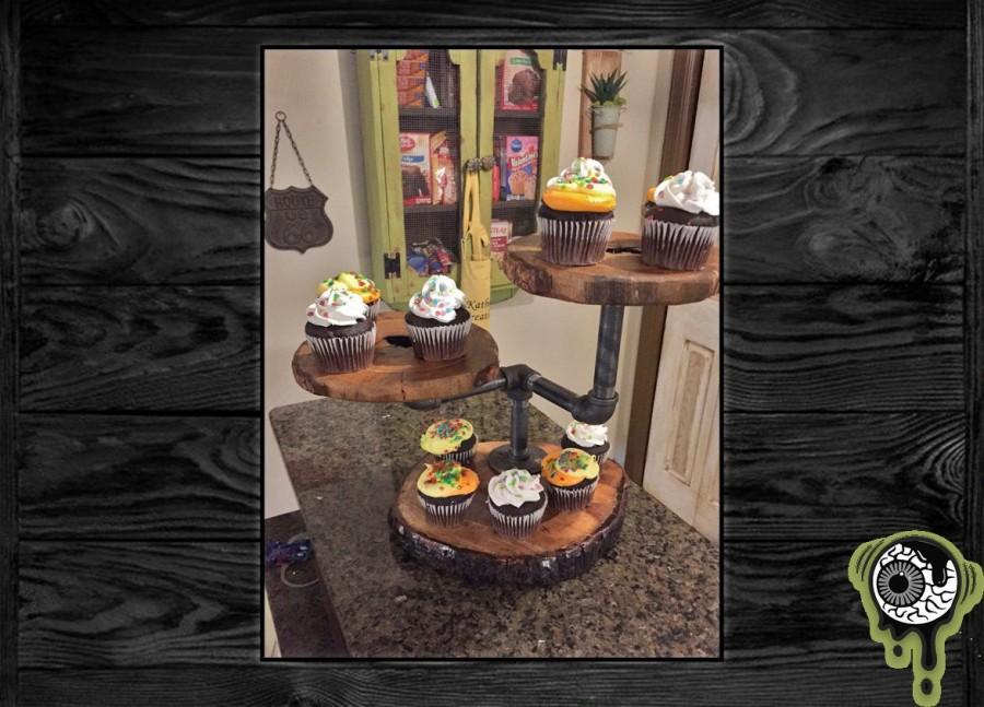 Wedding - Industrial Galvanized Pipe Live Edge Three (3) Tier Cupcake / Desert Stand - Table Top Kitchen Food Display - Rustic Chic Country Home